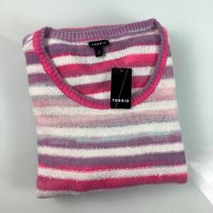 Torrid 4 Stripes Crew neckline pink hues sweater size 4X or 26 NWT